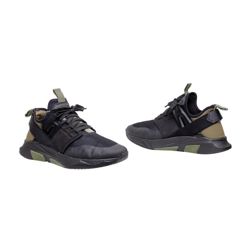 Tom Ford J1100T Jags Mesh Low Top Sneakers Black Olive Green Mens 8.5